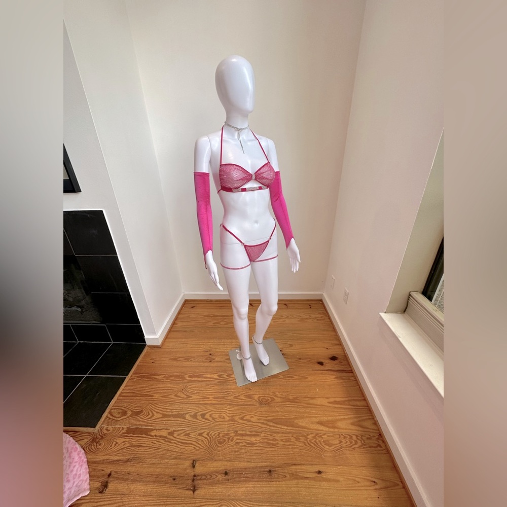 Barbie Rhinestone Pink Bow Bra 🎀 thong set Custom, Handmade, XS - Picture 10 of 10